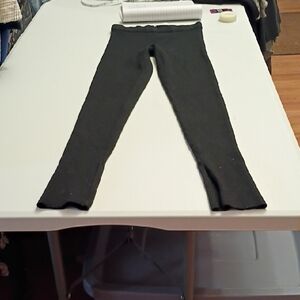 Babaton Dark Black Ribbed Sweater Leggings With Slits On Bottom Of Leg